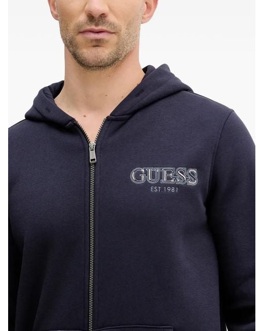 Guess Blue Zip Logo Hoodie for men
