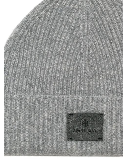 Anine Bing Gray Carley Logo-Patch Beanie