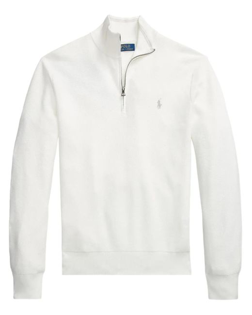 Polo Ralph Lauren White Polo Pony Quarter-Zip Jumper for men