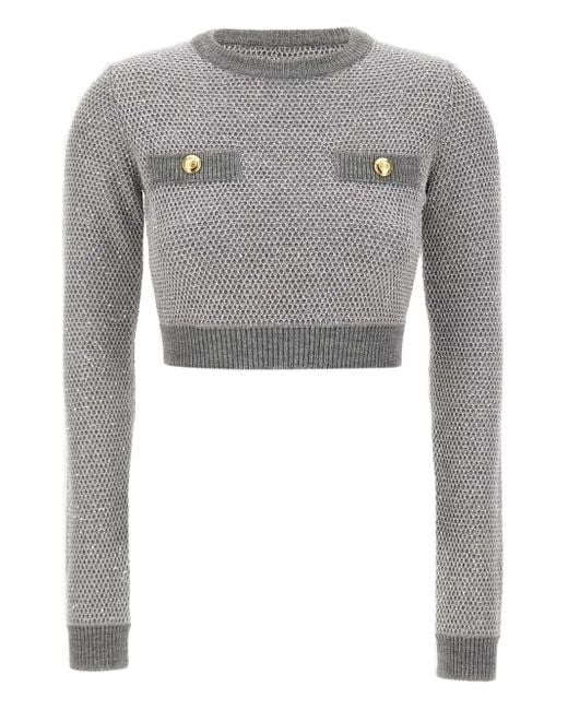 Elisabetta Franchi Gray Sequinned Knitted Sweater