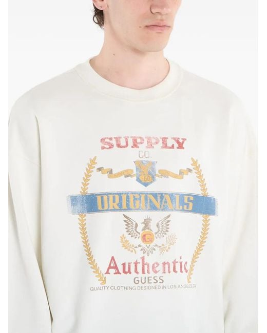 Guess White Graphic-Print Long-Sleeve Sweater for men