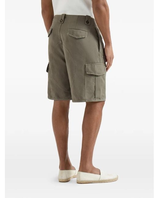 Brunello Cucinelli Gray Garment-dyed Bermuda Shorts In Cotton And Linen Canvas With Cargo Pockets for men