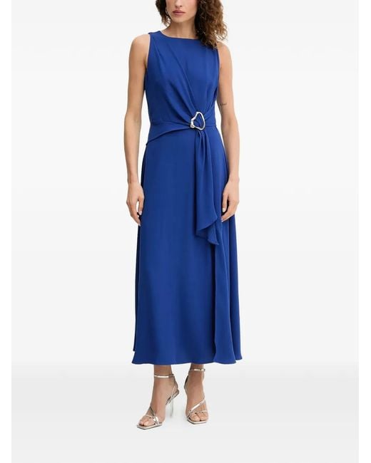 Morgan Blue Metallic-Buckle Sleeveless Maxi Dress