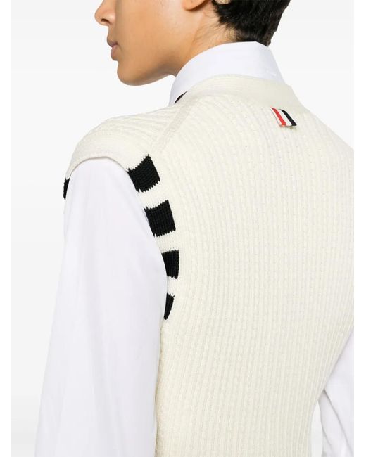 Thom Browne White 4-Bar Stripe Intarsia-Knit Vest