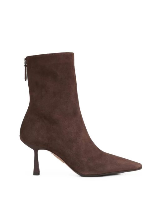 Aquazzura Brown Pointed-Toe Suede Ankle Boots
