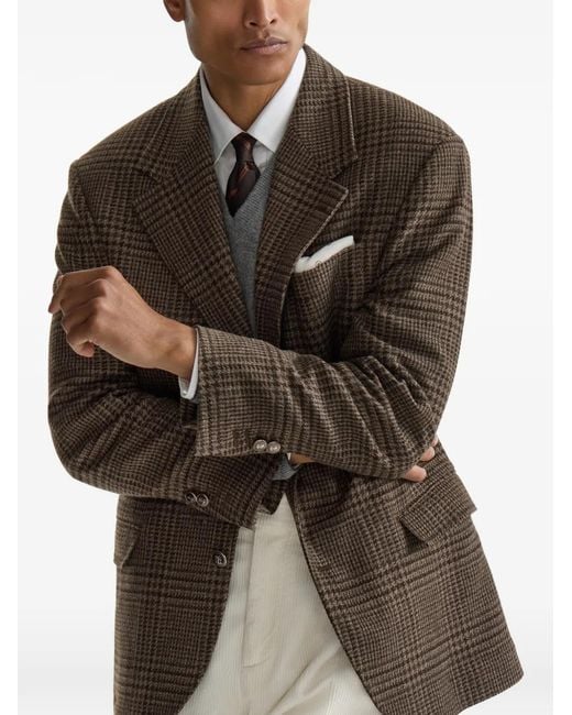 Brunello Cucinelli Brown Cashmere Prince Of Wales Tailor Blazer for men