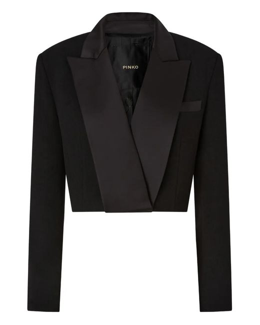 Pinko Black Cropped Jacket With Satin Details