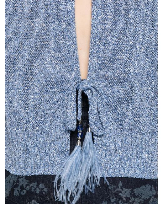 Kangra Blue Sequin-Embellished Sleeveless Top