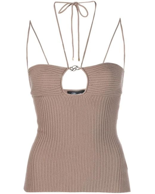 Blumarine Natural Halterneck Knitted Top
