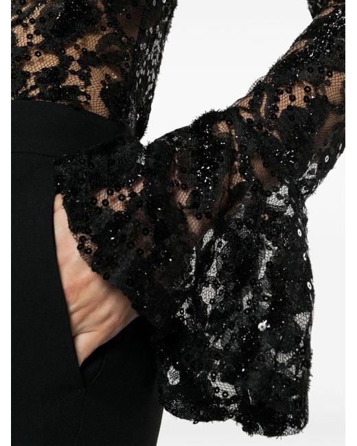 Nina Ricci Black Sequinned Sheer-lace Top