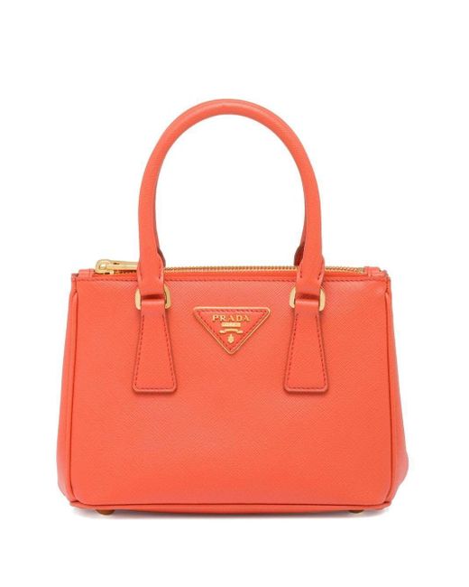 Prada Galleria Micro Tote Bag in Orange | Lyst