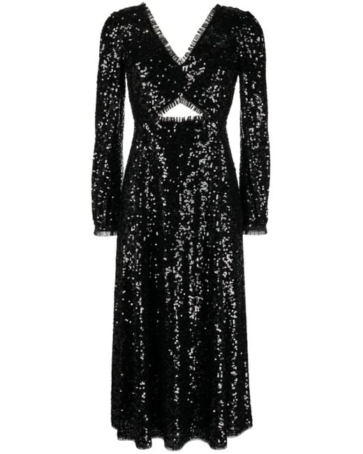Needle & Thread Black Sequin-Embellished Midi Dress