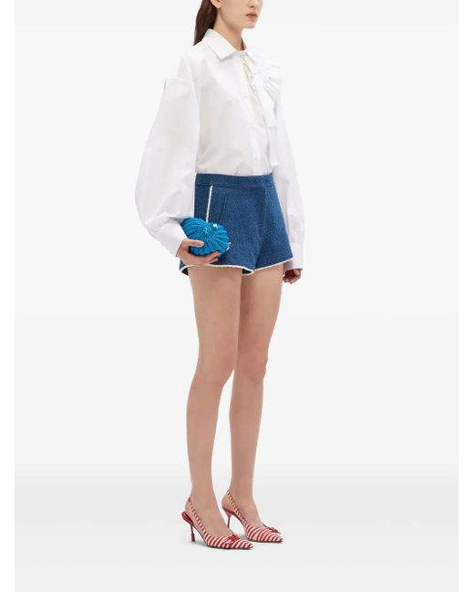 MSGM Blue Striped-Edge Mini Shorts