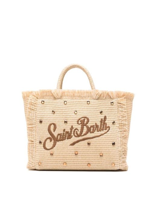 Mc2 Saint Barth Natural Colette Crystal-Embellished Frayed Tote Bag