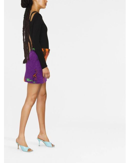MSGM Purple Printed Shearling-Design Skirt