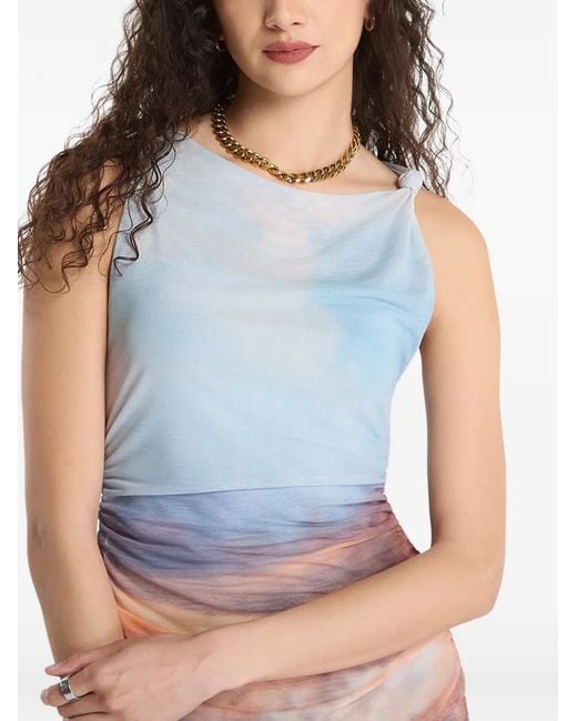 Desigual Blue Robe Froncée À Imprimé Nuage