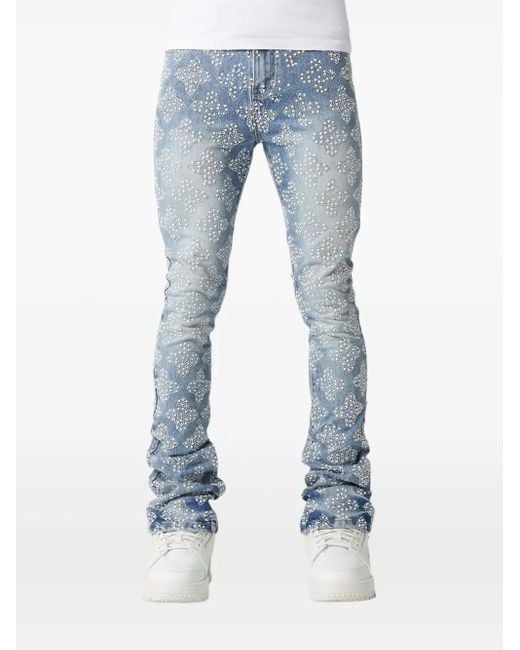 GUAPI Blue Aqua Embellished V4 Stacked Jeans for men