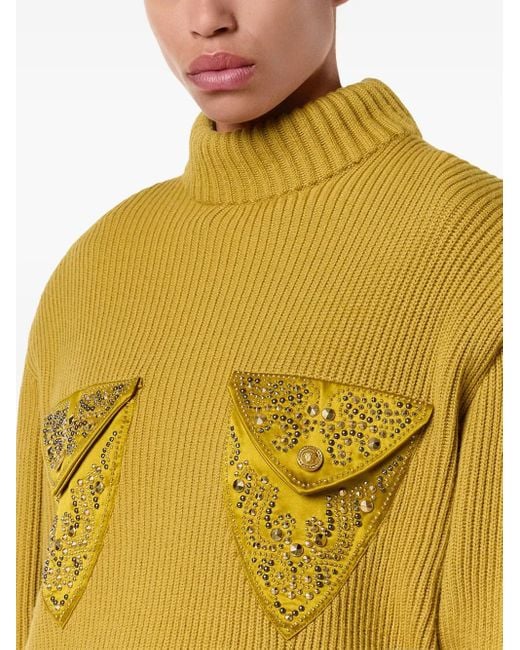Jersey de canalé con bolsillo con apliques Versace de color Yellow