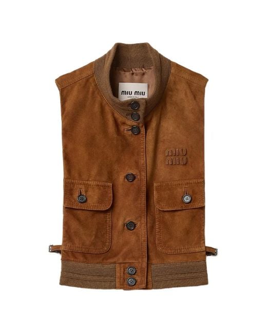 Miu Miu Brown Waxed Suede Leather Vest