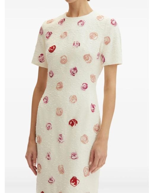 Robe Mi-Longue En Tweed À Broderies Oscar de la Renta en coloris White