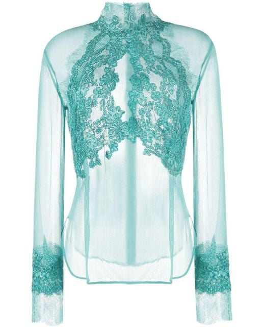 Ermanno Scervino Green Semi-transparente Bluse mit Blumen