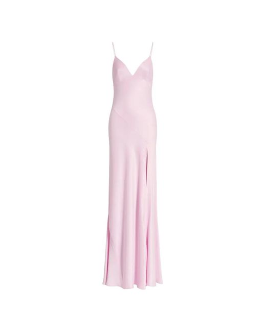 Alberta Ferretti Pink Satin-Finish Slit-Detail Maxi Dress