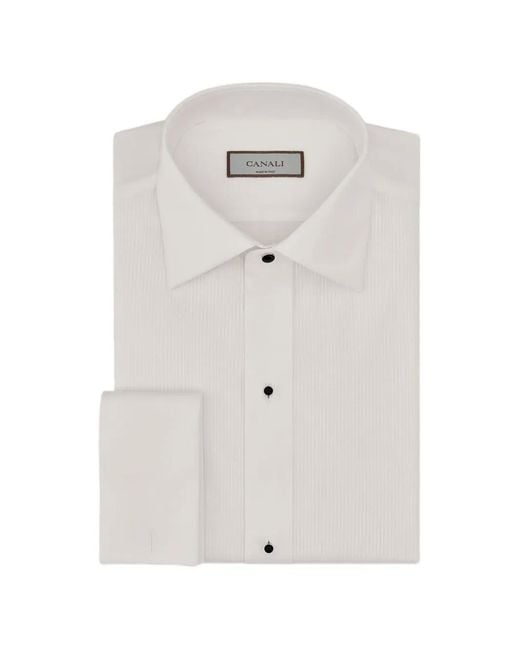 Canali White Pleated-Bib French-Cuff Shirt for men