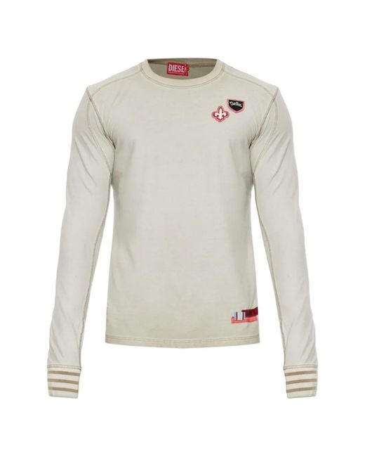 DIESEL White Patch-Detail Long-Sleeve T-Shirt for men
