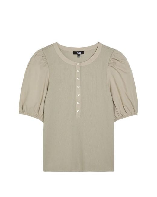 PAIGE Natural Brandy Puff-Sleeve Buttoned Top
