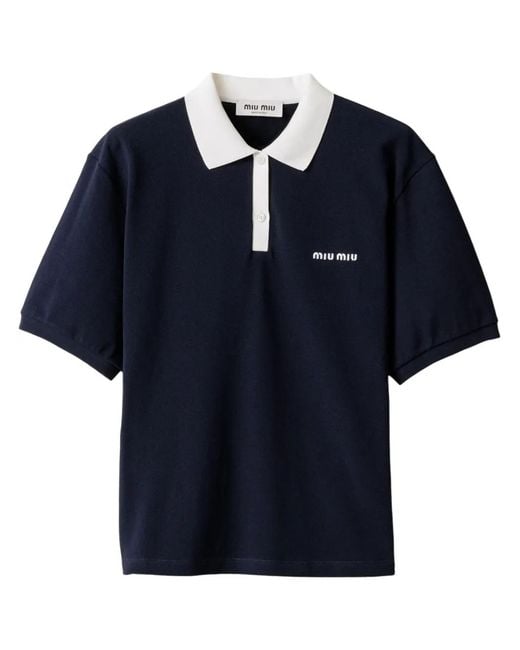 Miu Miu Blue Cotton Piqué Polo Shirt