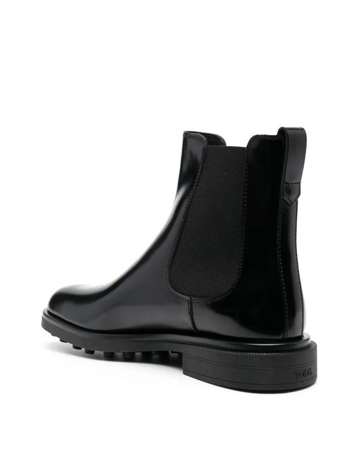 Tod's Black Elasticated Leather Ankle Boots for men