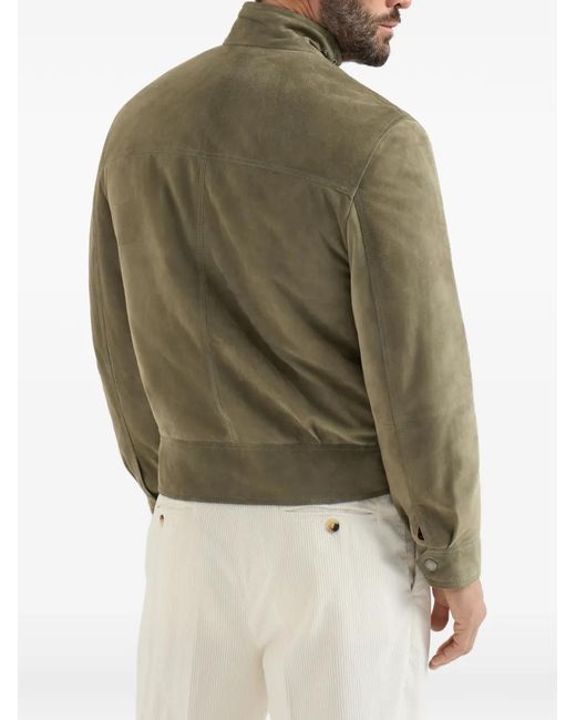 Brunello Cucinelli Green Padded Suede Outerwear Jacket for men