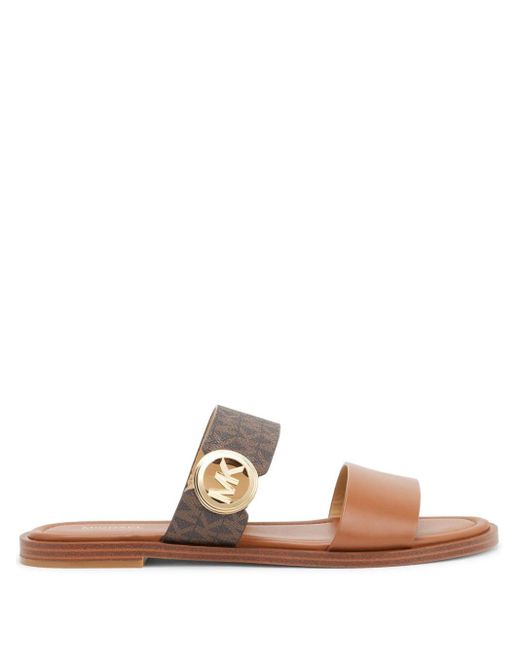 Michael Kors Brown Vera Logo-plaque Leather Sandals