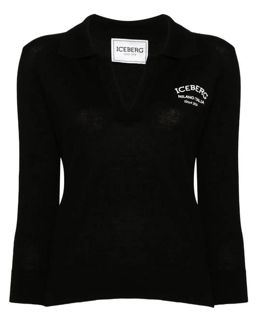 Iceberg Black Virgin Wool Polo Top