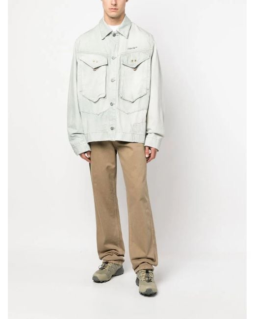 Objects IV Life Gray Logo-Embroidered Denim Jacket for men