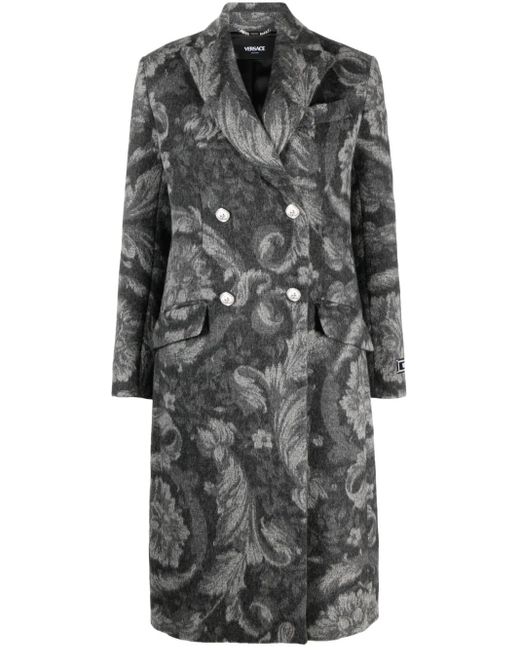 Versace Gray Barocco Stencil Double-Breasted Coat