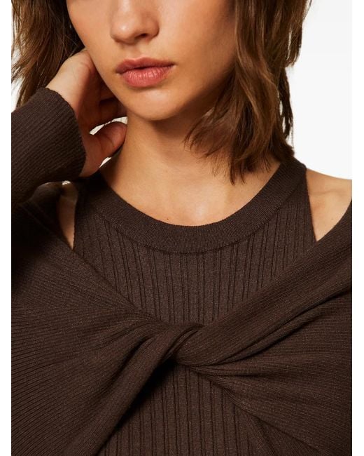 Twinset Brown Ribbed Knit Long Dress
