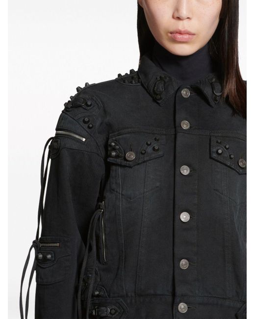 Balenciaga Black Studded Fringed Denim Jacket