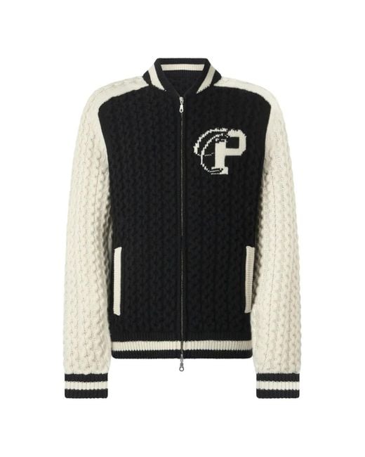 Philipp Plein Black Plein Star Knitted Bomber Jacket for men