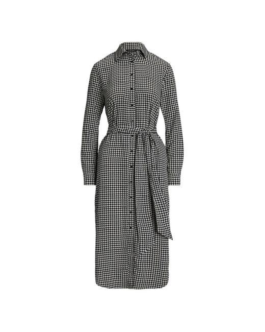 Ralph Lauren Gray Belted Houndstooth Shirt Dress