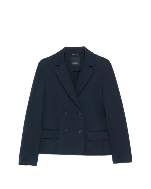 Max Mara Blue Double-Breasted Pocketed Jacket