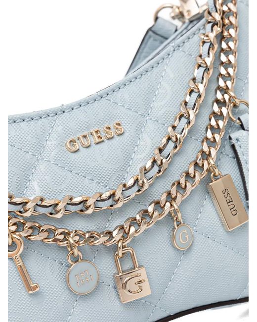 Guess Blue Libby Quilted Charm-Detail Shoulder Bag