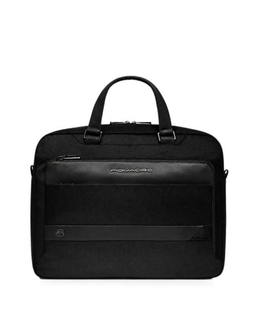 Piquadro Black 14-Inch Logo-Plaque Laptop Bag for men