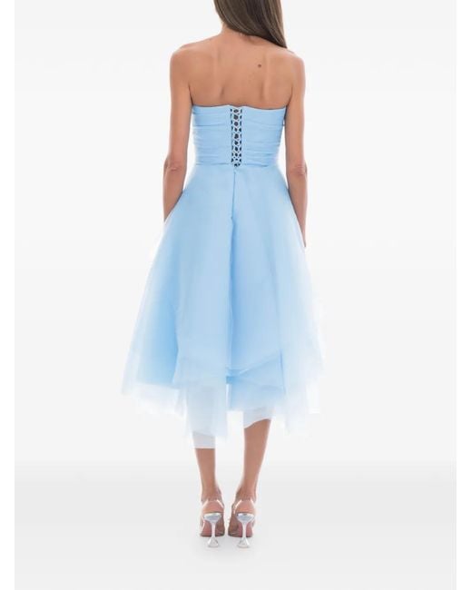 Ana Radu Blue Floral-Appliqué Strapless Dress