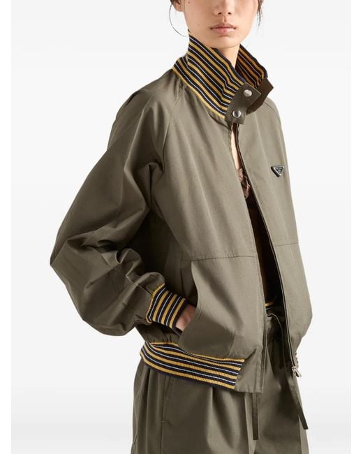 Prada Green Veste En Popeline À Col Montant