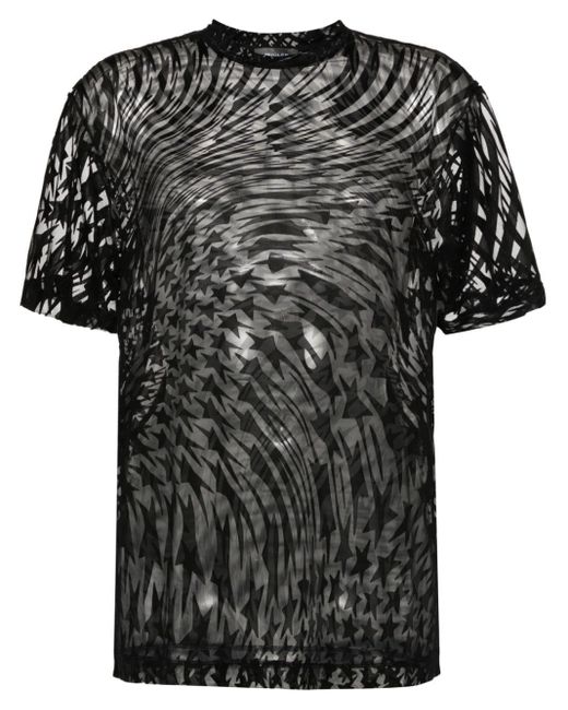 Mugler Black T-Shirt mit geflocktem Print