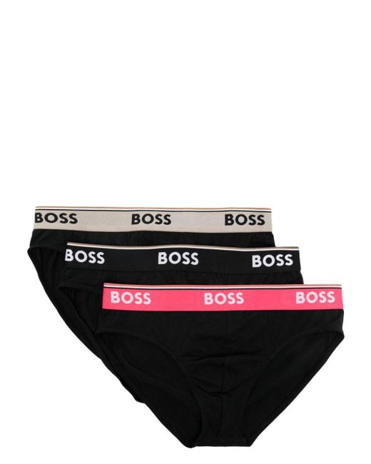 Boss Black Logo-waistband Cotton Briefs (pack Of Three) for men