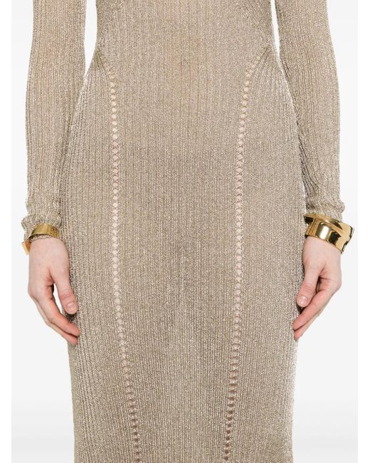 Self-Portrait White Lurex Knitted Maxi Dress