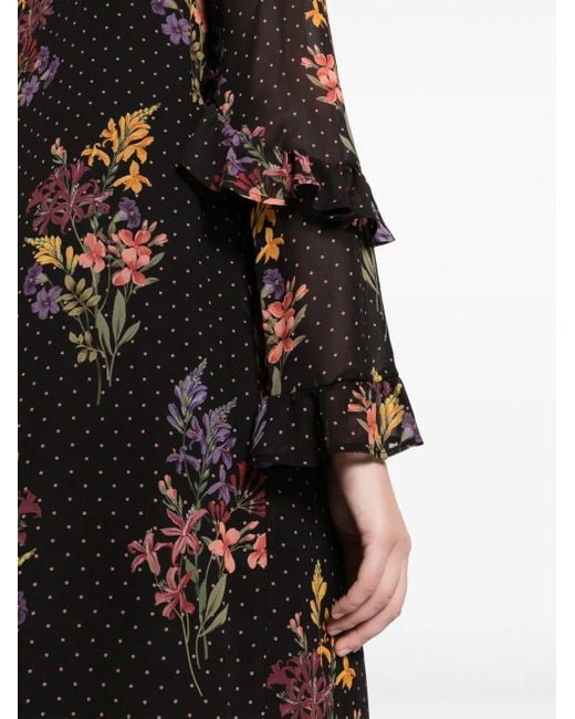 Twinset Black Double-Layer Floral-Print Midi Dress