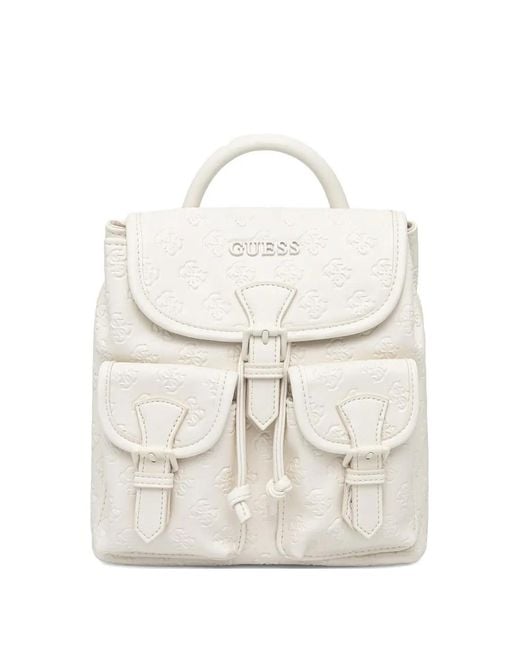 Guess White Litzy Buckle-Fastening Backpack